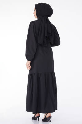 Beli Bağcıklı Elbise Siyah - 27303 - 6