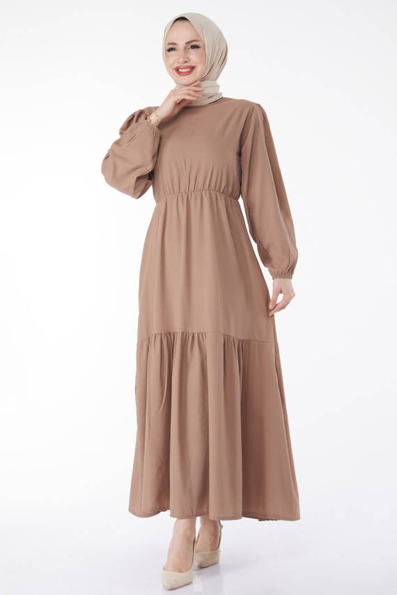 Beli Bağcıklı Elbise Vizon - 27303 - 3