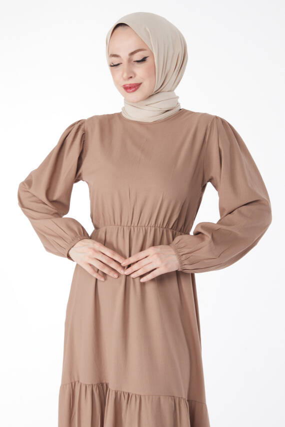 Beli Bağcıklı Elbise Vizon - 27303 - 4