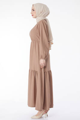 Beli Bağcıklı Elbise Vizon - 27303 - 5