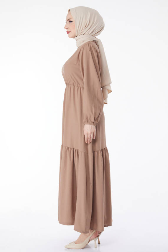 Beli Bağcıklı Elbise Vizon - 27303 - 5