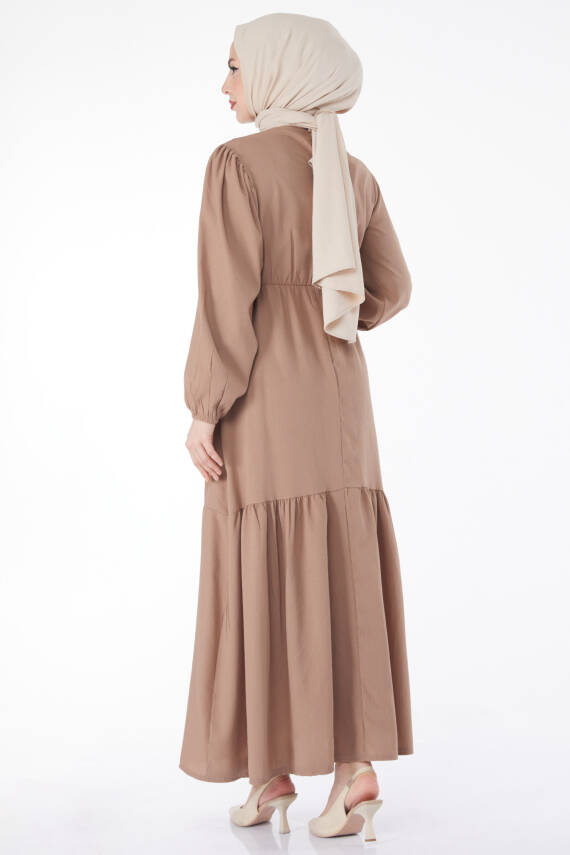 Beli Bağcıklı Elbise Vizon - 27303 - 6