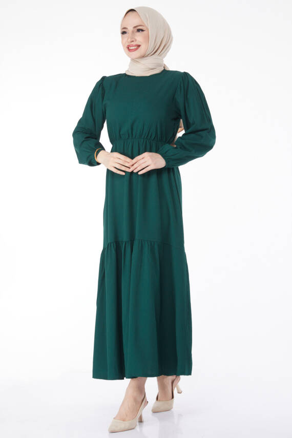 Beli Bağcıklı Elbise Zümrüt - 27303 - 1