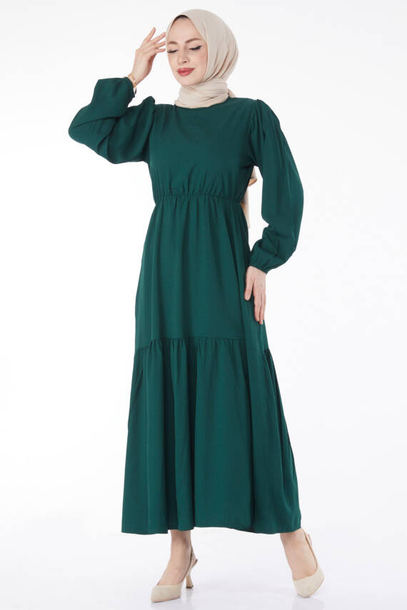 Beli Bağcıklı Elbise Zümrüt - 27303 - 3