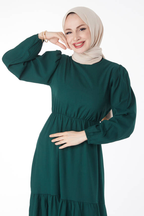 Beli Bağcıklı Elbise Zümrüt - 27303 - 4
