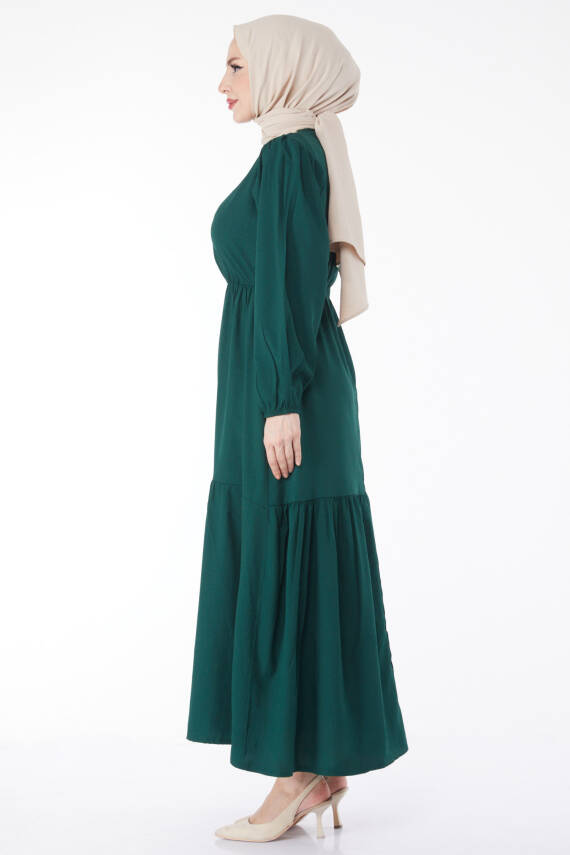 Beli Bağcıklı Elbise Zümrüt - 27303 - 5