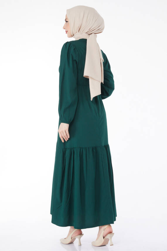 Beli Bağcıklı Elbise Zümrüt - 27303 - 6