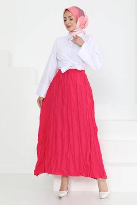 Beli Lastikli Kırışık Etek Fuşya - 27013 