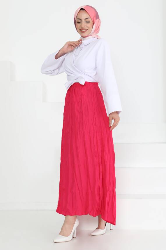 Beli Lastikli Kırışık Etek Fuşya - 27013 - 3