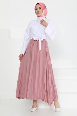 Beli Lastikli Kırışık Etek Gül - 27013 - 2