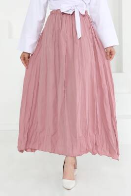 Beli Lastikli Kırışık Etek Gül - 27013 - 4