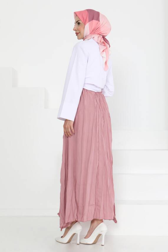 Beli Lastikli Kırışık Etek Gül - 27013 - 6