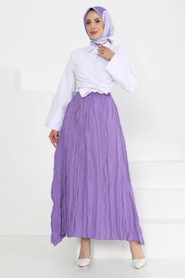 Beli Lastikli Kırışık Etek Lila - 27013 