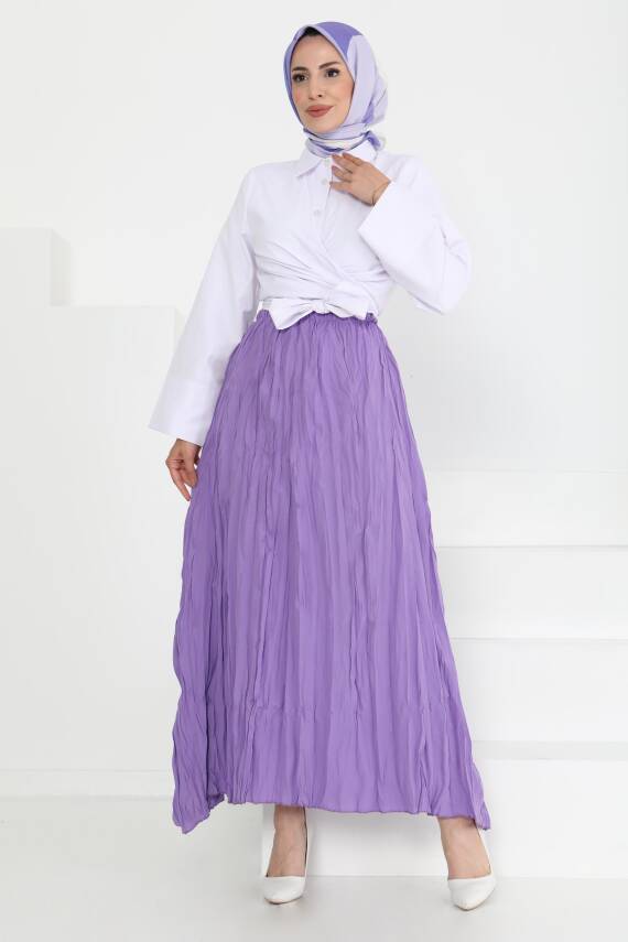 Beli Lastikli Kırışık Etek Lila - 27013 - 1