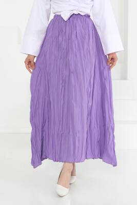 Beli Lastikli Kırışık Etek Lila - 27013 - 2