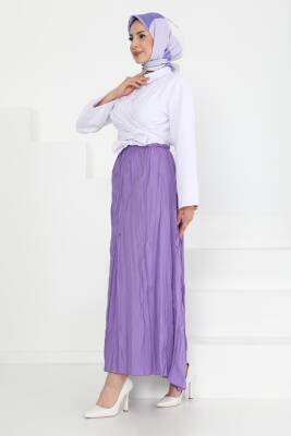 Beli Lastikli Kırışık Etek Lila - 27013 - 4