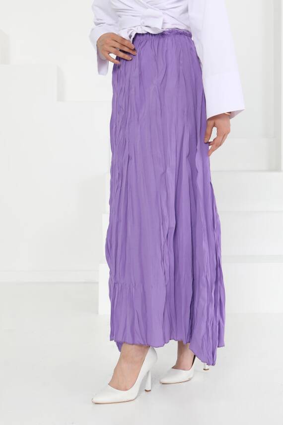 Beli Lastikli Kırışık Etek Lila - 27013 - 6