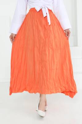 Beli Lastikli Kırışık Etek Oranj - 27013 - 5