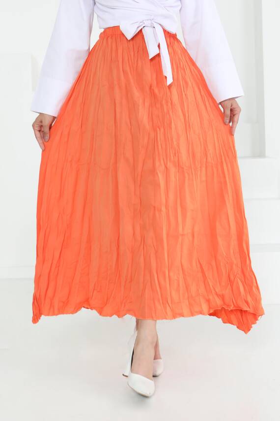 Beli Lastikli Kırışık Etek Oranj - 27013 - 5