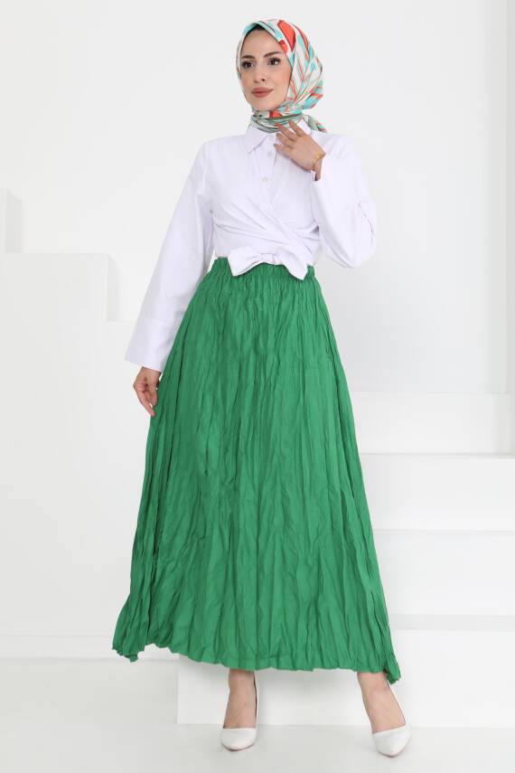 Beli Lastikli Kırışık Etek Yesil - 27013 - 1