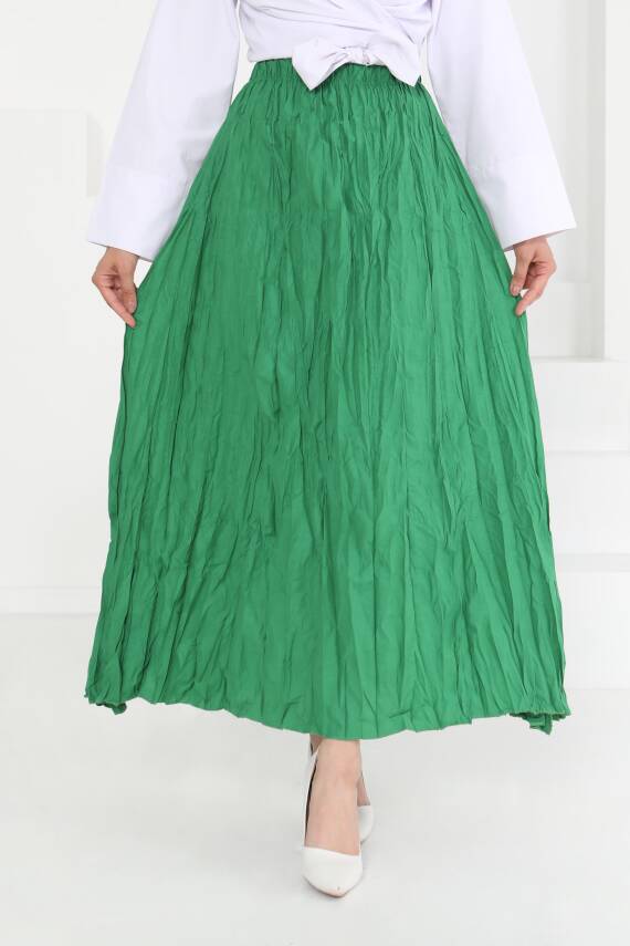 Beli Lastikli Kırışık Etek Yesil - 27013 - 3