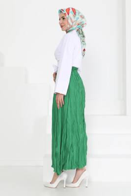 Beli Lastikli Kırışık Etek Yesil - 27013 - 6