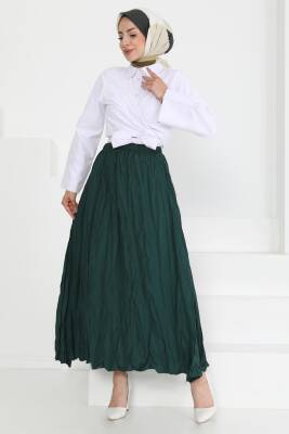 Beli Lastikli Kırışık Etek Zümrüt - 27013 - 3
