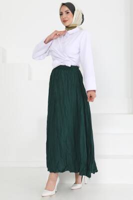 Beli Lastikli Kırışık Etek Zümrüt - 27013 - 6