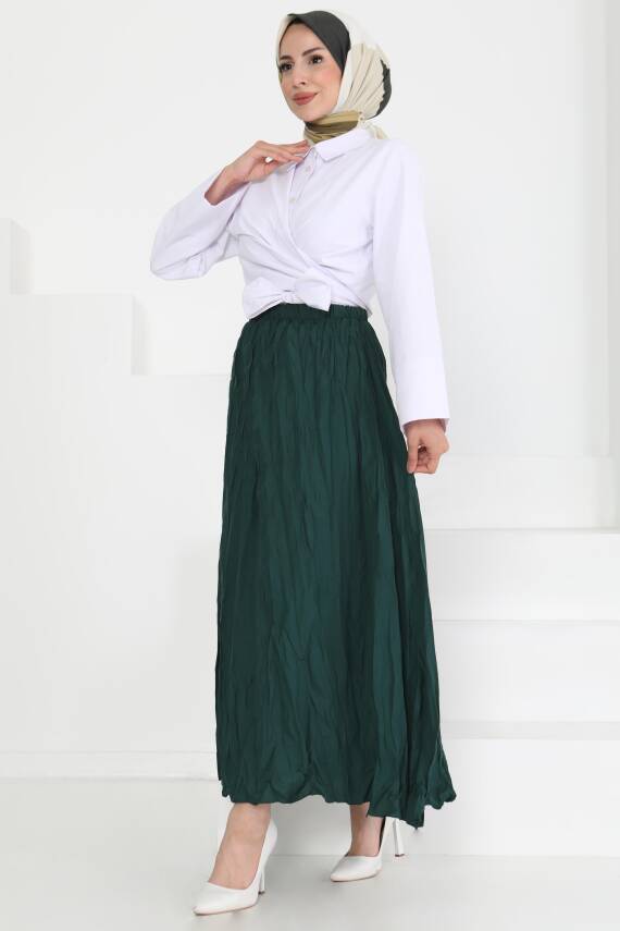 Beli Lastikli Kırışık Etek Zümrüt - 27013 - 6