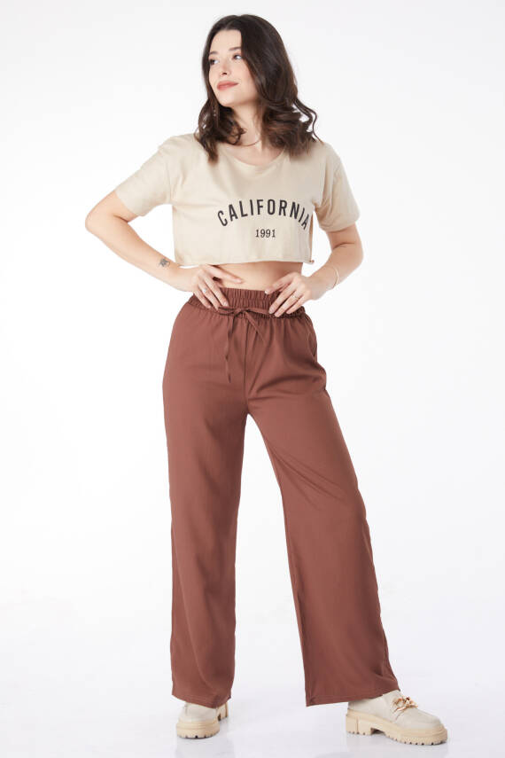 Beli Lastikli Pantolon Kahve - 27074 - 2