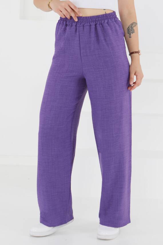 Beli Lastikli Salaş Pantolon Mor - 27461 - 1