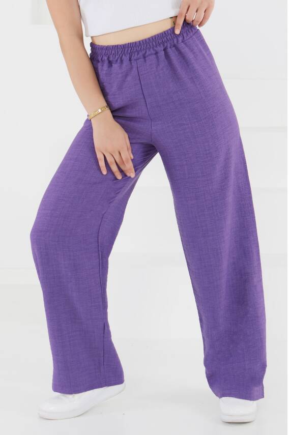 Beli Lastikli Salaş Pantolon Mor - 27461 - 4