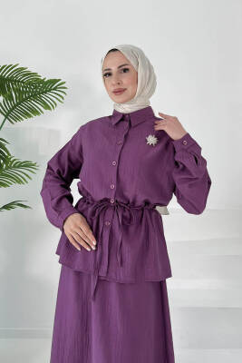 Bröşlü Etekli Takım Mürdüm - 27008 - 4