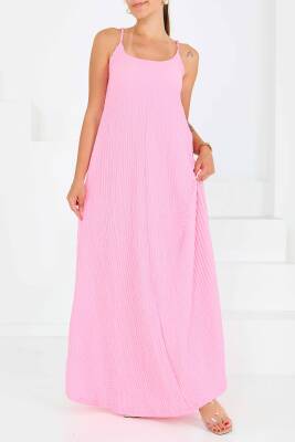 Buffle Askılı Salaş Elbise Pembe - 27556 - 1