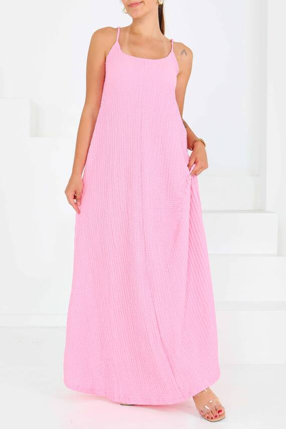Buffle Askılı Salaş Elbise Pembe - 27556 - 1