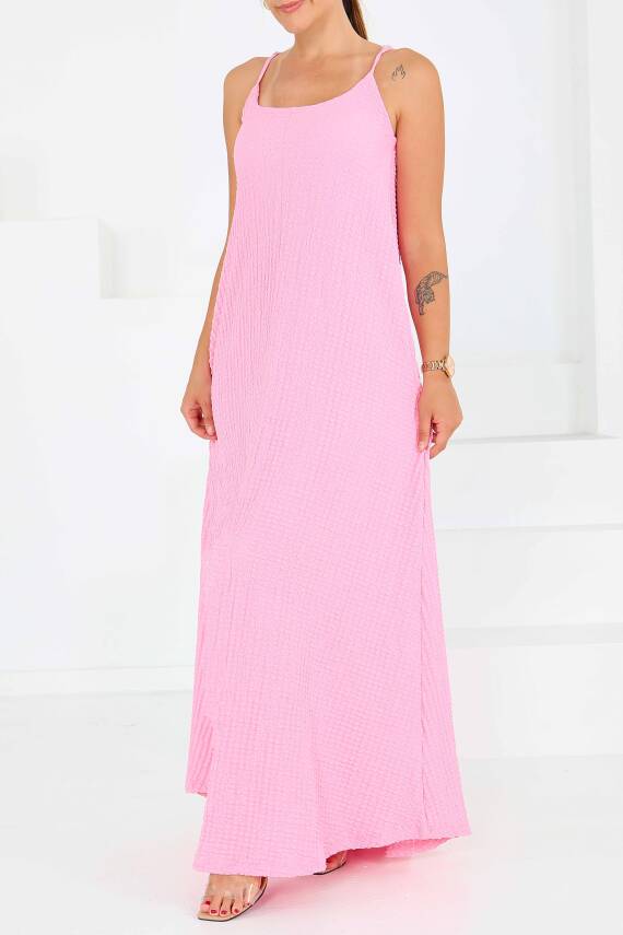 Buffle Askılı Salaş Elbise Pembe - 27556 - 3