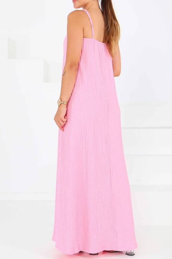 Buffle Askılı Salaş Elbise Pembe - 27556 - 4