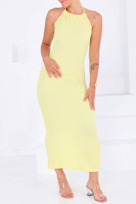 Buffle Askılı Yırtmaçlı Elbise Sari - 27555 - 4