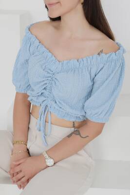 Buffle Büzgülü Crop Bebe Mavi - 27485 