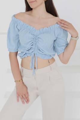 Buffle Büzgülü Crop Bebe Mavi - 27485 - 2