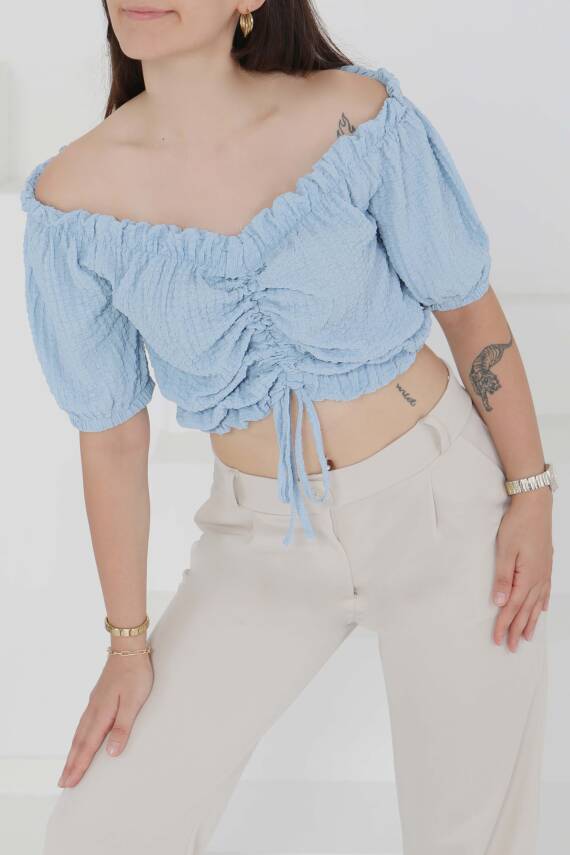 Buffle Büzgülü Crop Bebe Mavi - 27485 - 3