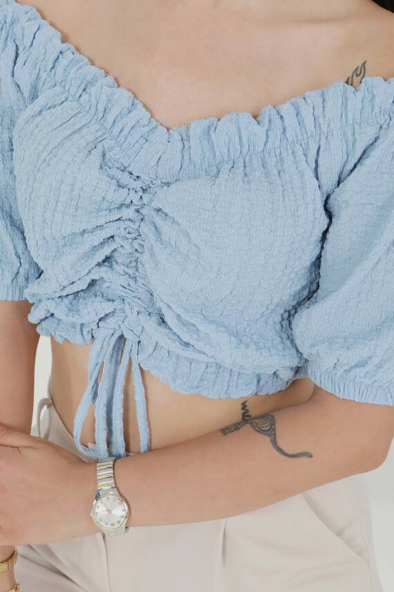 Buffle Büzgülü Crop Bebe Mavi - 27485 - 4