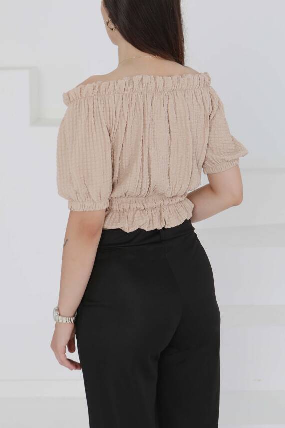 Buffle Büzgülü Crop Bej - 27485 - 5