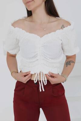 Buffle Büzgülü Crop Beyaz - 27485 