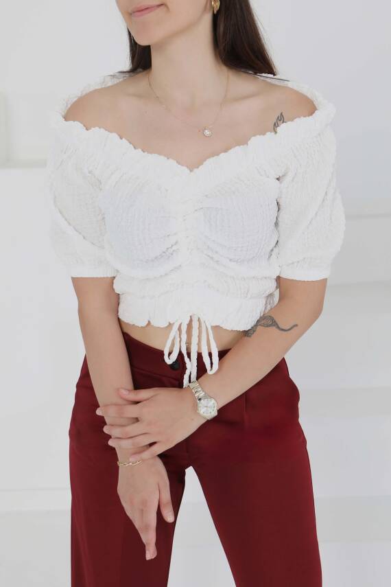 Buffle Büzgülü Crop Beyaz - 27485 - 2