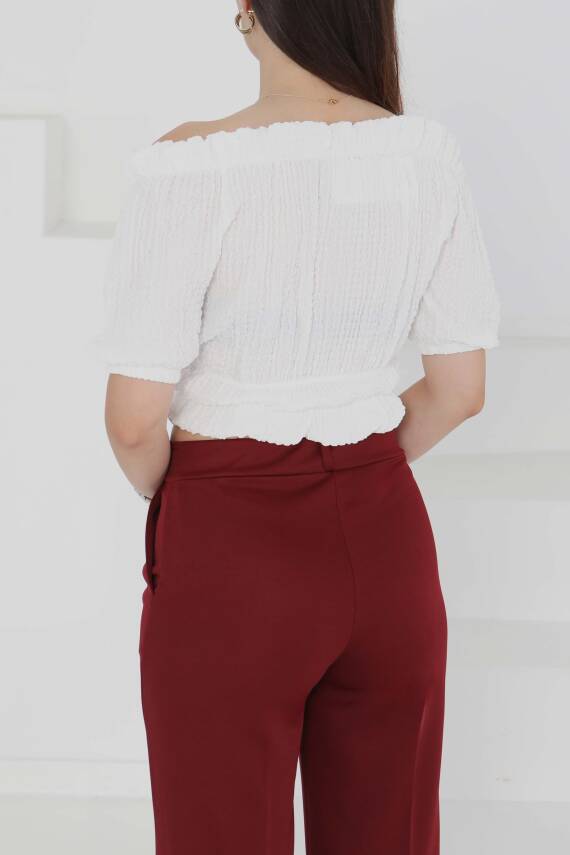 Buffle Büzgülü Crop Beyaz - 27485 - 4