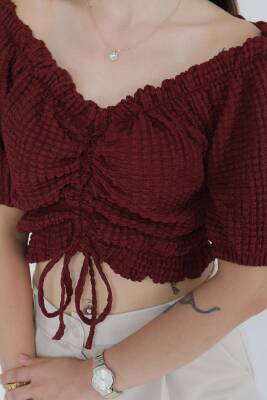 Buffle Büzgülü Crop Bordo - 27485 - 3