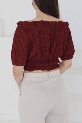 Buffle Büzgülü Crop Bordo - 27485 - 4