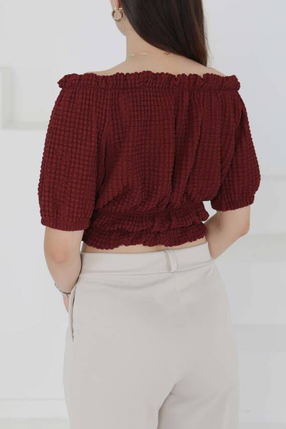 Buffle Büzgülü Crop Bordo - 27485 - 4