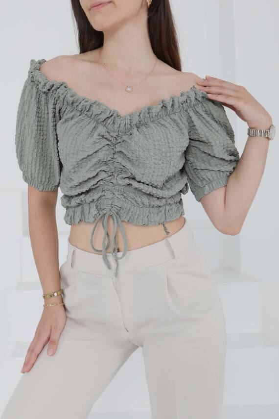 Buffle Büzgülü Crop Haki - 27485 - 1